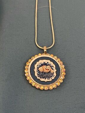 Gold-Tone Dodgers Logo Crystal Pendant Necklace - Navy & Gold